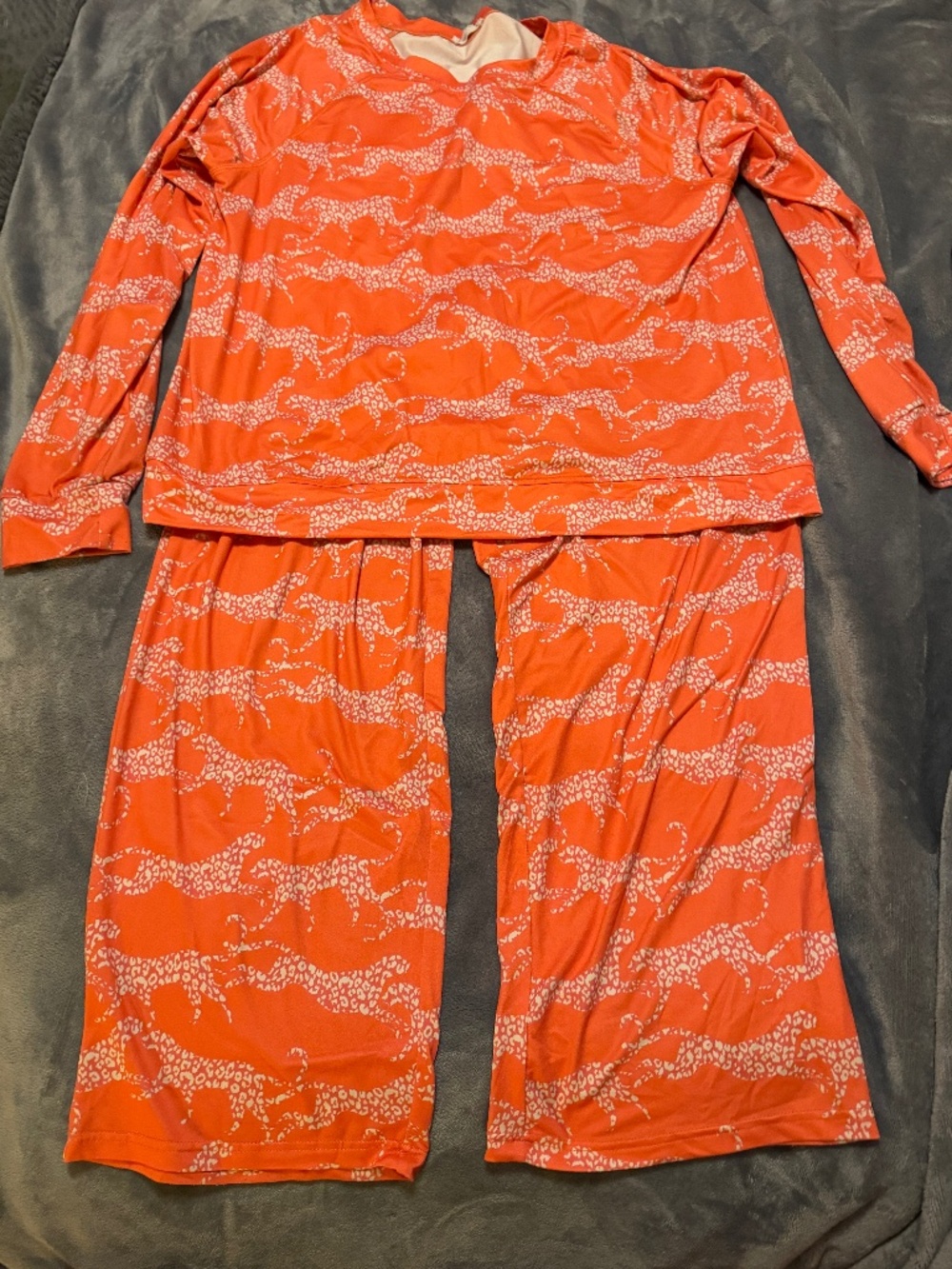 Mary Square Women's Medium Orange Cheetah Print Pajama Set Long Sleeve